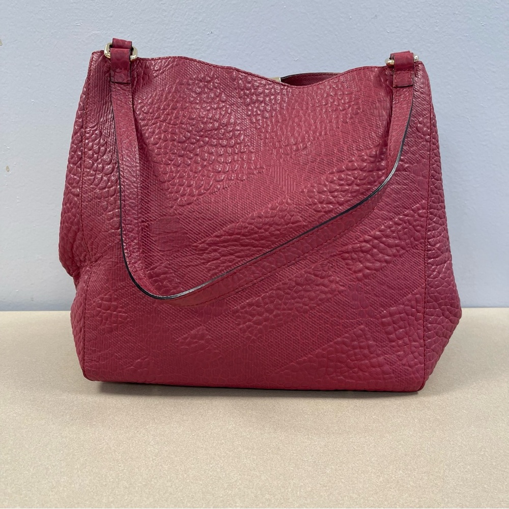 Burberry Red Embossed Check Grain Leather Small Canterbury Tote Bag - Preowned - Picture 3 of 16